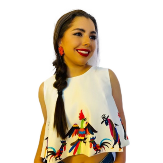 Mexican Fashion Crop Tops - Nayibi Mexico Folklore Otomi Crop Tops Colores Decor