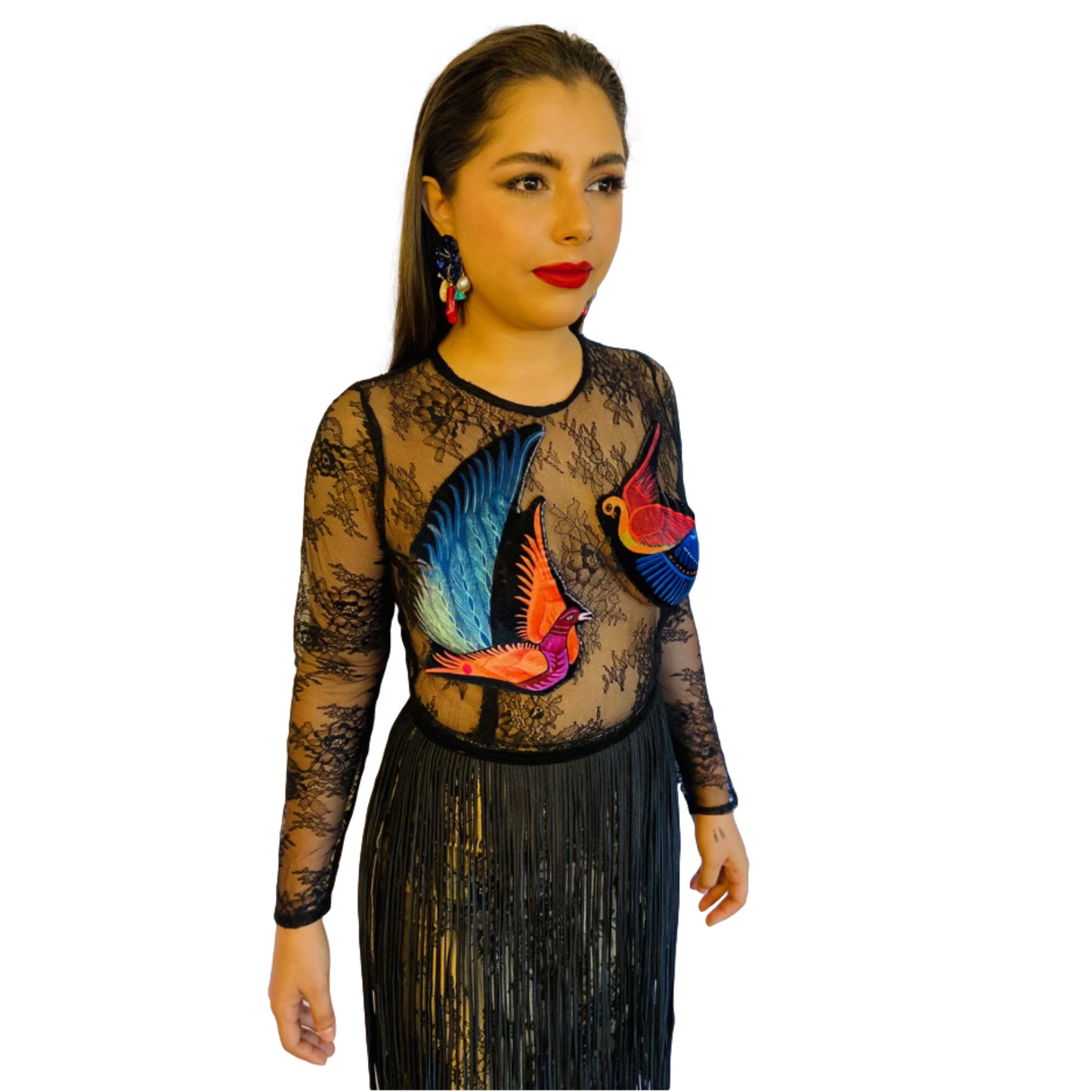 Mexican Fashion Embroidered Dress - Nayibi Mexico Amate Birds Black Dress Colores Decor