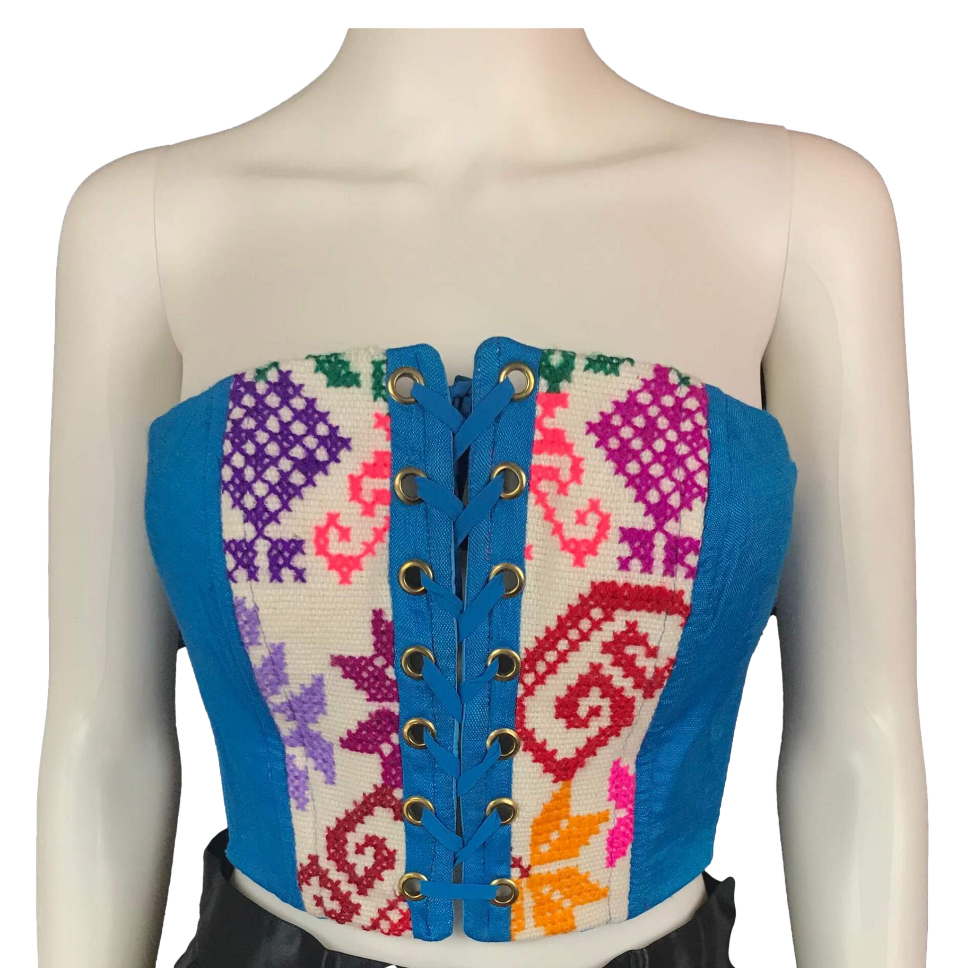 Mexican Fashion Embroidered Corset - Nayibi Mexico Potosi Blue Corset
