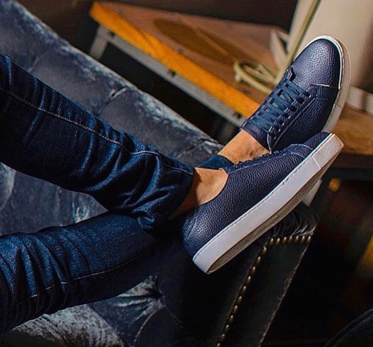 Mexican Handmade Premium Leather Men Sneakers- Moreno Blue Colores Decor