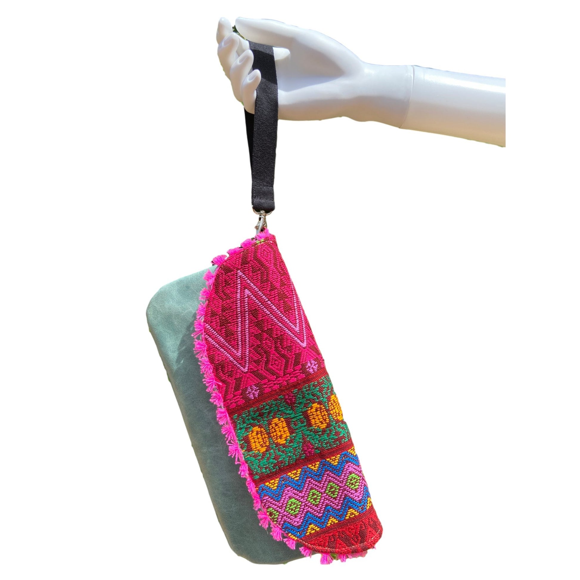 Mexican Embroidered Wristlet- Sayab Maya Leather Wristlet Colores Decor