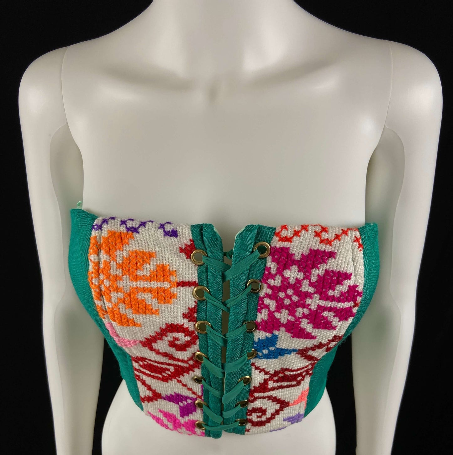 Mexican Fashion Embroidered Corset - Nayibi Mexico Potosi Teal Corset Colores Decor