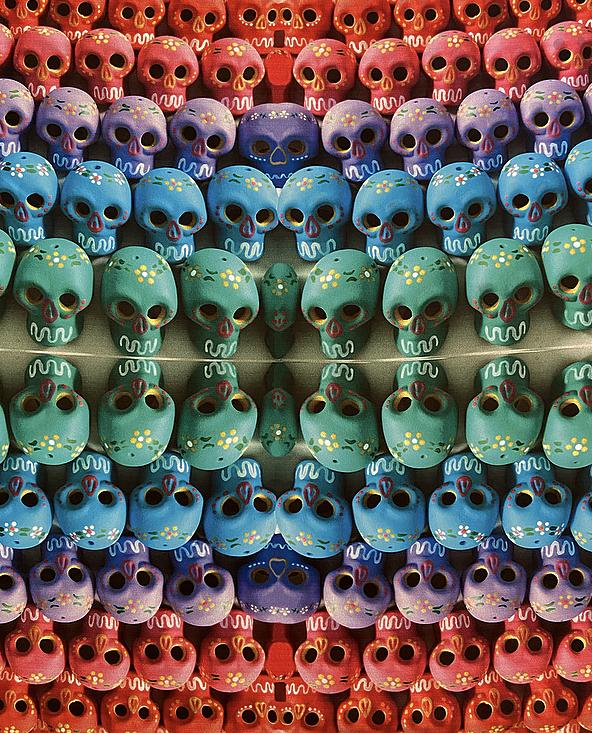 Dia de Los Muertos Mexican Fashion Silk Scarf - Nayibi Mexico Folklore Sugar Skulls Scarf Colores Decor