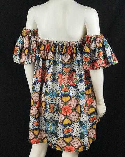 Mexican Fashion Designer Talavera Off-the-Shoulder Dress - CoLores Decor