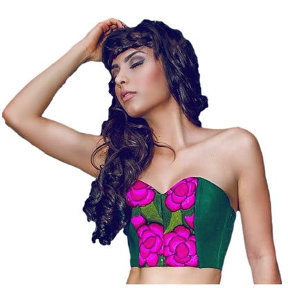 Mexican Fashion Embroidered Corset - Nayibi Mexico Oaxaca Green Corset Colores Decor