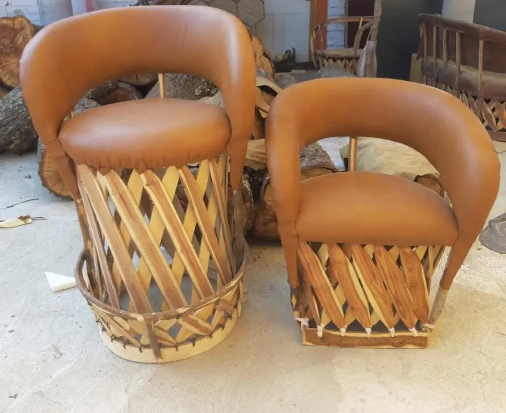 Mexican Barstool Handmade Cushioned Equipal Cancun- Traditional