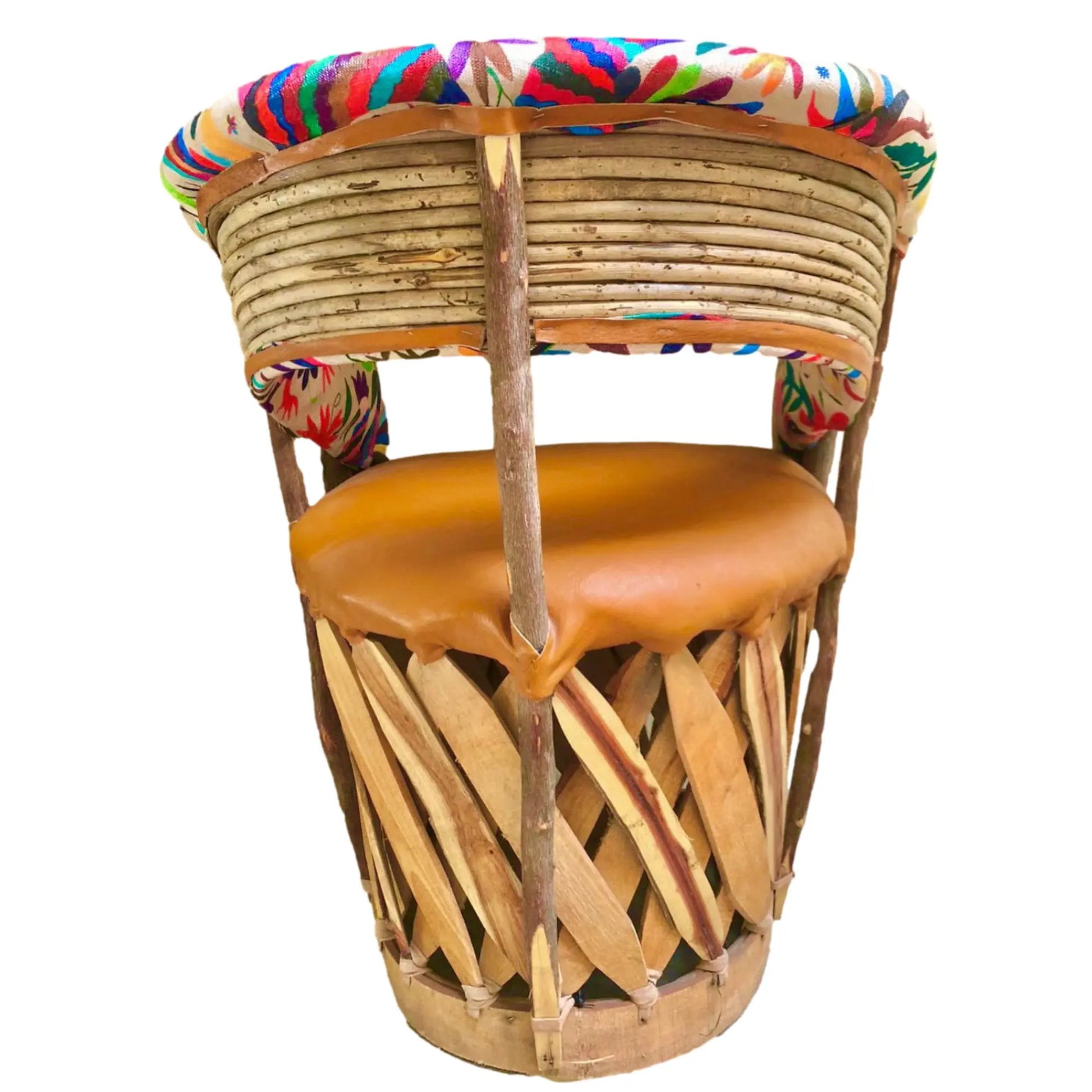Mexican Handmade Cushioned Equipal Cancun Chairs- Otomi Tenango Fabric MeXican Artisan Fashion & Design