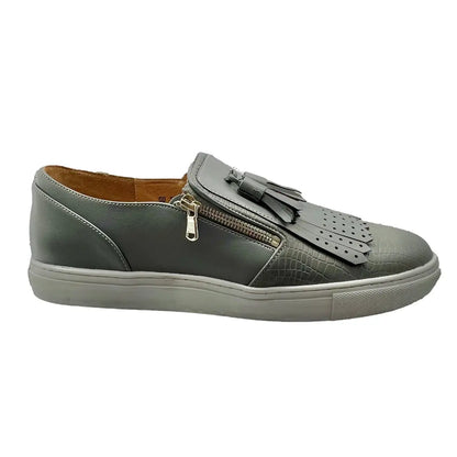 Mexican Handmade Men's Premium Leather Loafer Sneaker- Lig Grey Colores Decor