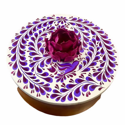 Mexican Handmade Parota Wood Tortilla Warmer - Violet Rose Colores Decor l Mexican Artisan Decor
