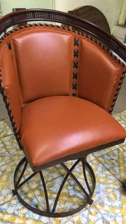 Mexican Handmade Wrought Iron Napa Leather Swivel Chairs- Herrera MeXican Artisan Fashion & Design