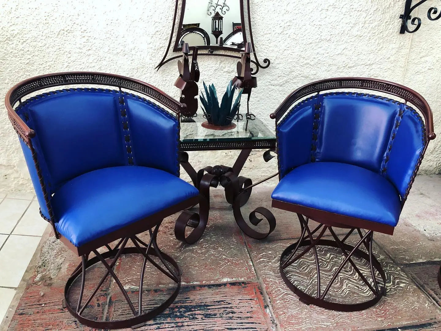 Mexican Handmade Wrought Iron Napa Leather Swivel Chairs- Herrera MeXican Artisan Fashion & Design