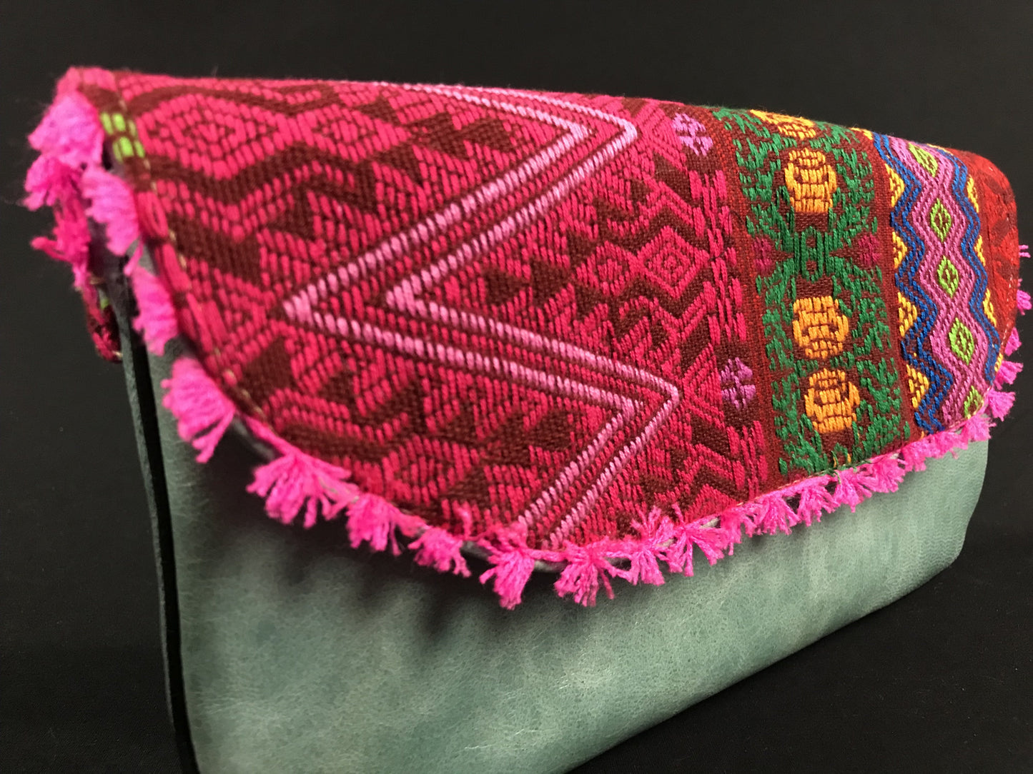 Sayab Maya Embroidered Aqua Leather Wristlet Colores Decor