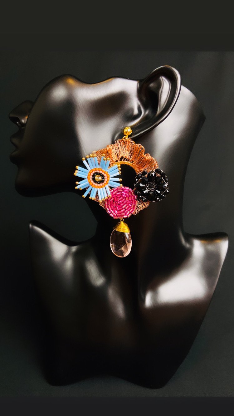 Mexican Handmade Bead Statement Earrings | Tsintani