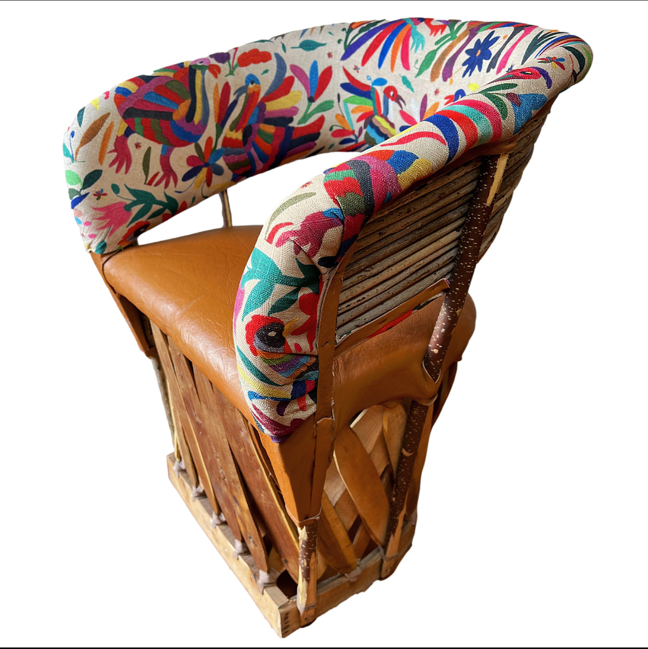 Set of 4 Mexican Handmade Cushioned Equipal Cancun Chairs- Otomi Tenango Fabric MeXican Artisan Fashion & Design
