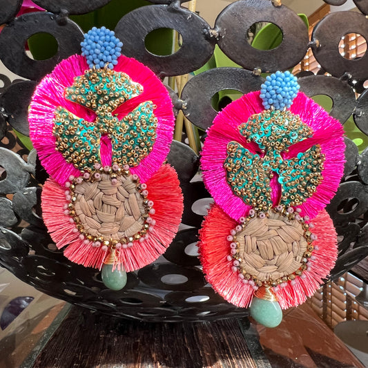 Mexican Handmade Tassel Palm Statement Earrings | Eliana Colores Decor